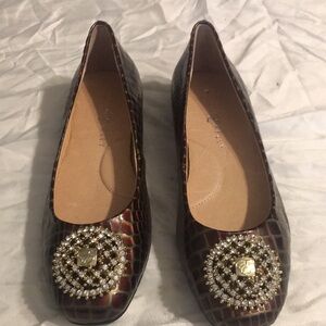 Embellished Croc-Effect Women's Flats in Burgundy